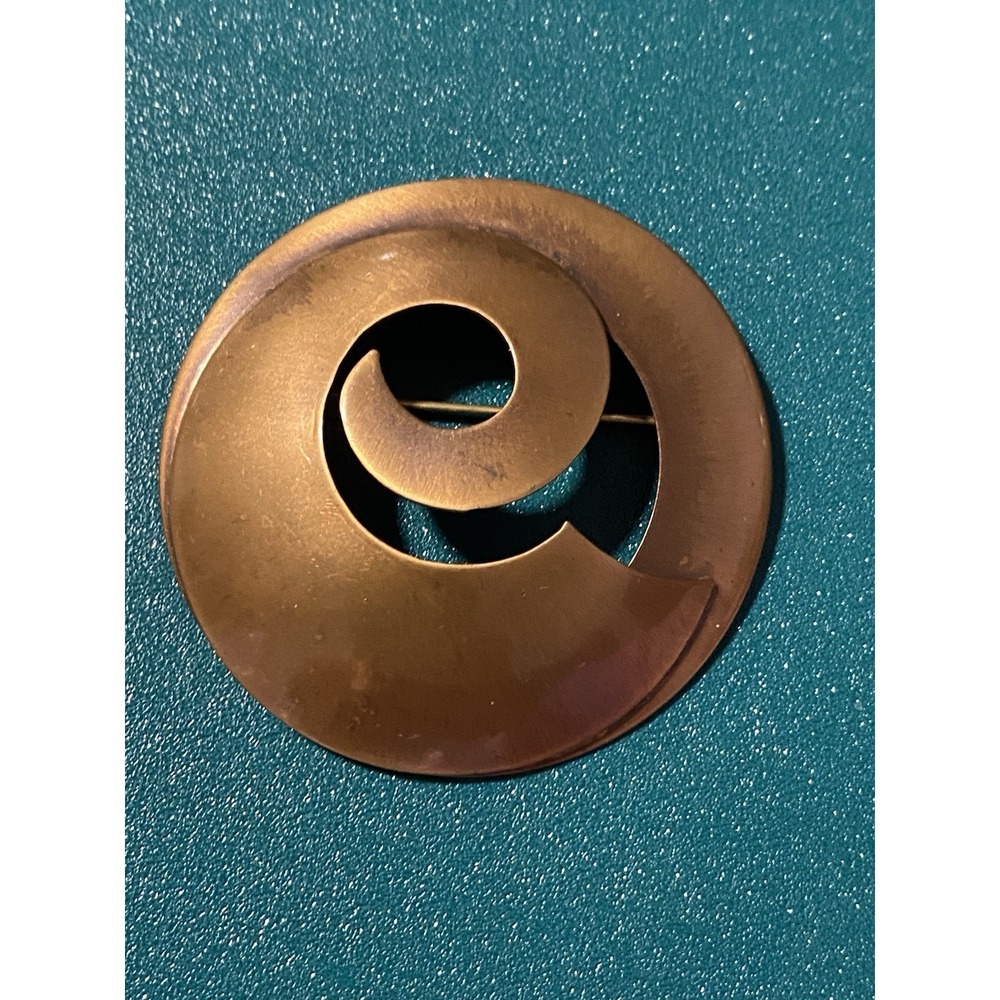 Vintage Modernist Genuine Copper Geometric Round Open Circle Brooch Handmade